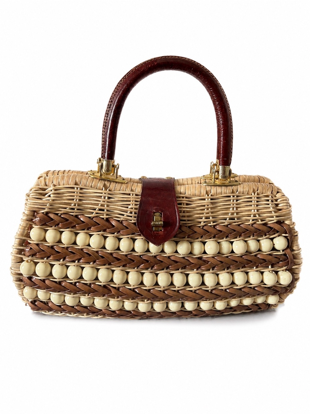 Vintage Wicker & Beaded Top Handle Handbag | Made in Hong Kong - Picture 3 of 9